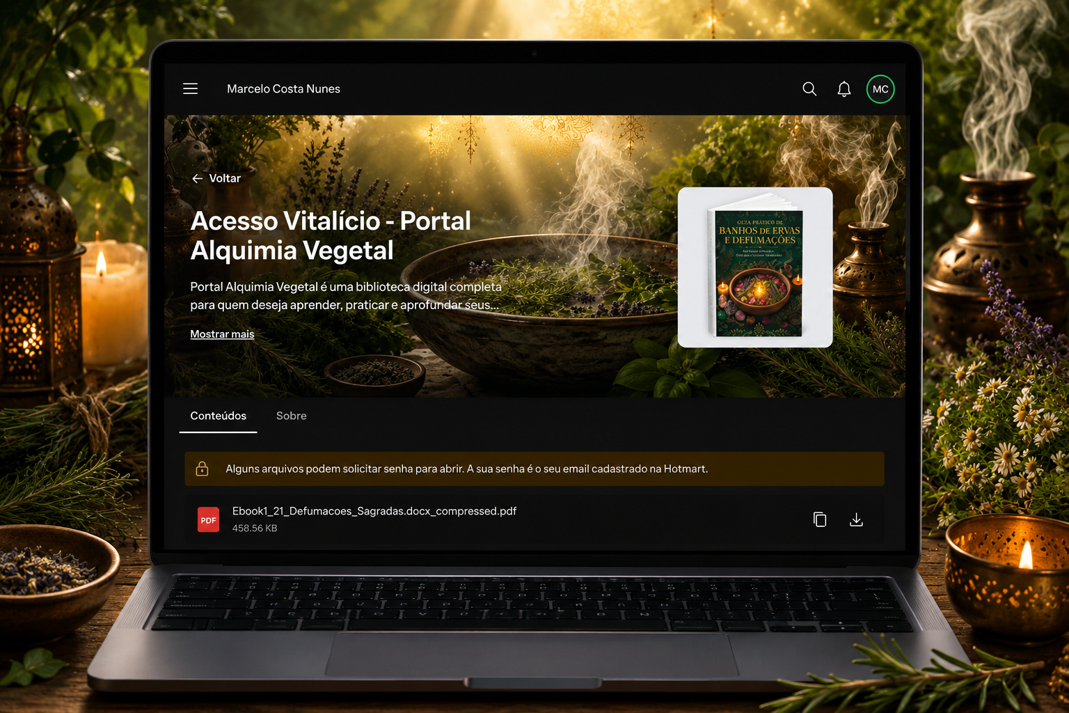 Biblioteca digital de banhos e defumações com múltiplos conteúdos liberados na área de membros